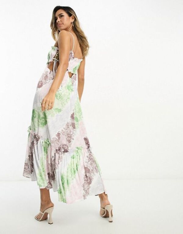 エイソス レディース ワンピース トップス ASOS DESIGN ruched bust midi dress with tie detail and cut out in patch floral print PATCH FLORAL PRINT