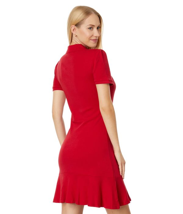 トミー ヒルフィガー レディース ワンピース トップス Global Short Sleeve Zip Polo Dress Chili Pepper