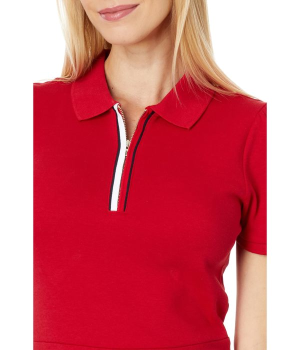 トミー ヒルフィガー レディース ワンピース トップス Global Short Sleeve Zip Polo Dress Chili Pepper