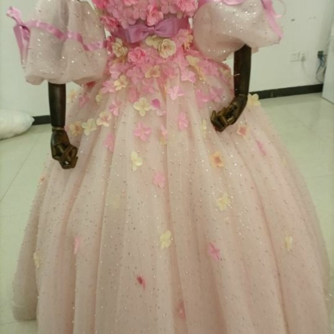 豪華!レインボー カラードレス ラッフルフリル 挙式 トレーン ベアトップ結婚式