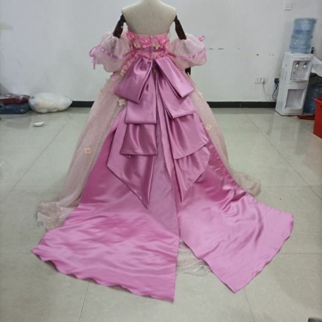 豪華!レインボー カラードレス ラッフルフリル 挙式 トレーン ベアトップ結婚式