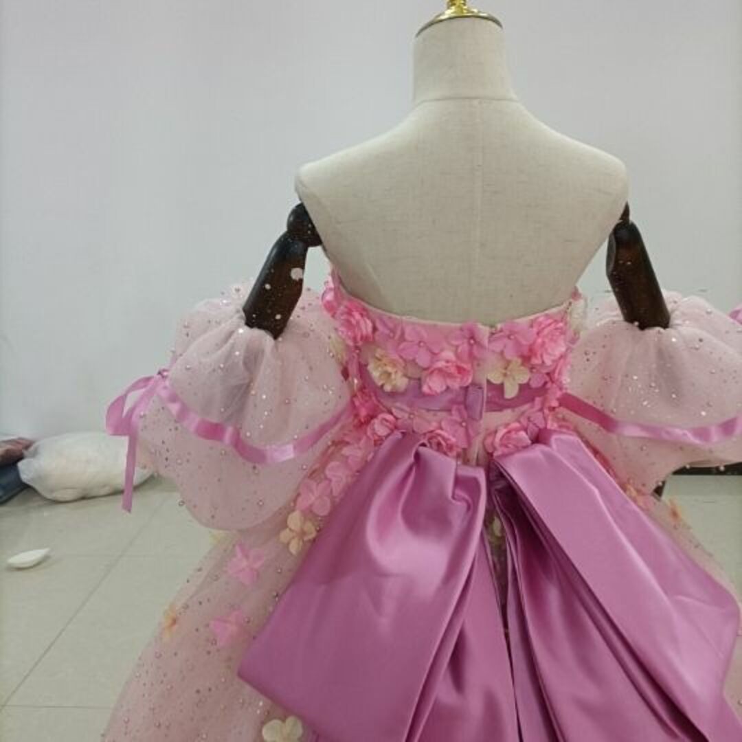 豪華!レインボー カラードレス ラッフルフリル 挙式 トレーン ベアトップ結婚式