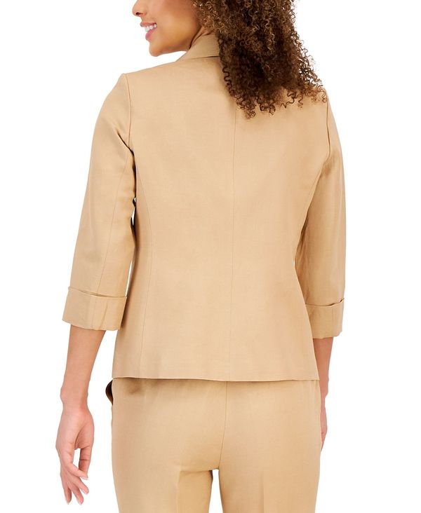 カスパール レディース ジャケット・ブルゾン アウター Petite Linen-Blend 3/4-Sleeve Jacket Sesame