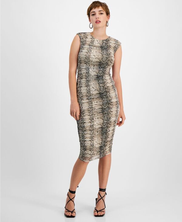 バースリー レディース ワンピース トップス Women's Snake-Print Sleeveless Ruched Mesh Midi Dress, Created for Macy's Snake Python D