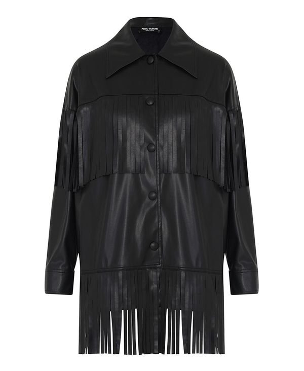 ノクチューン レディース ジャケット・ブルゾン アウター Women's Fringe Faux Suede Jacket Black