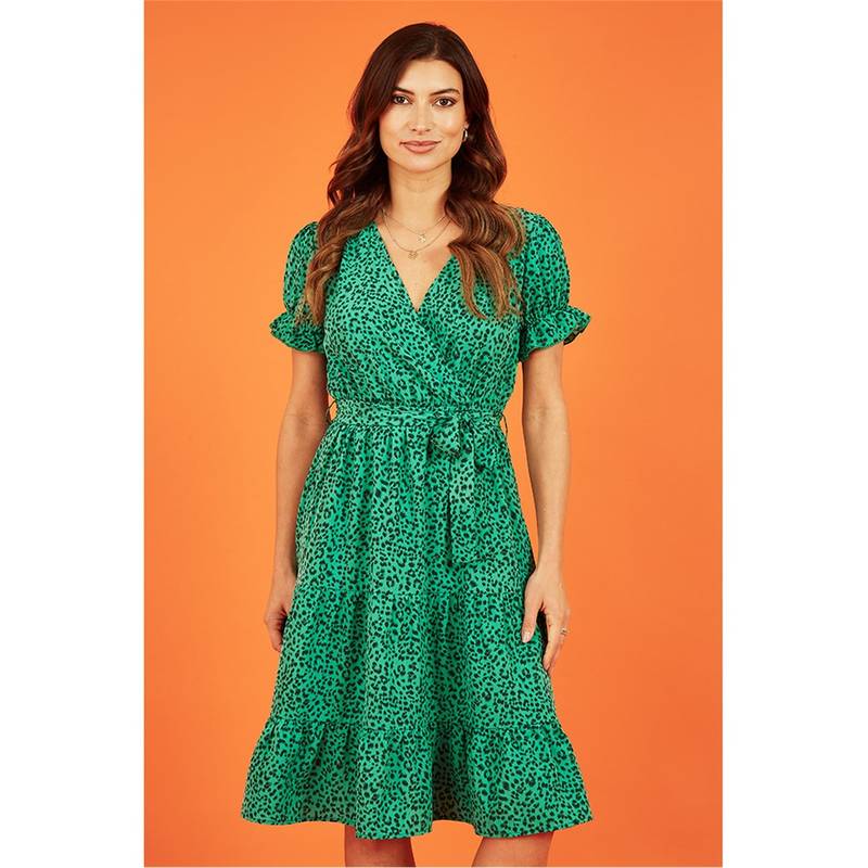 メラロンドン レディース ワンピース トップス Green Animal Print Midi Dress Green