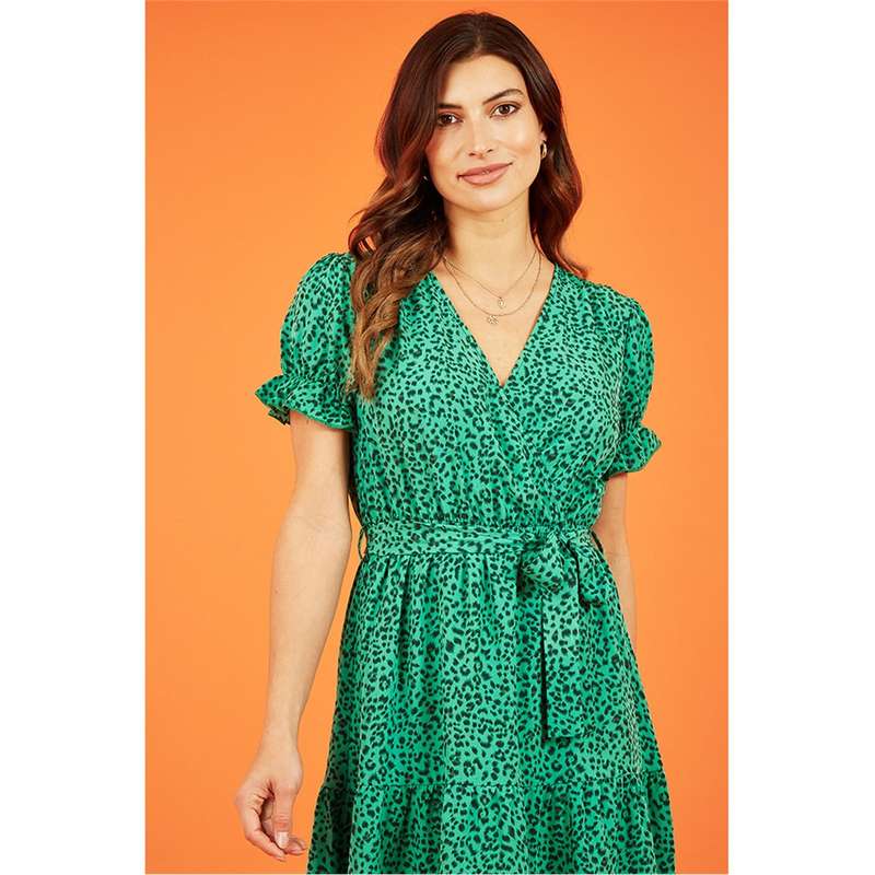 メラロンドン レディース ワンピース トップス Green Animal Print Midi Dress Green