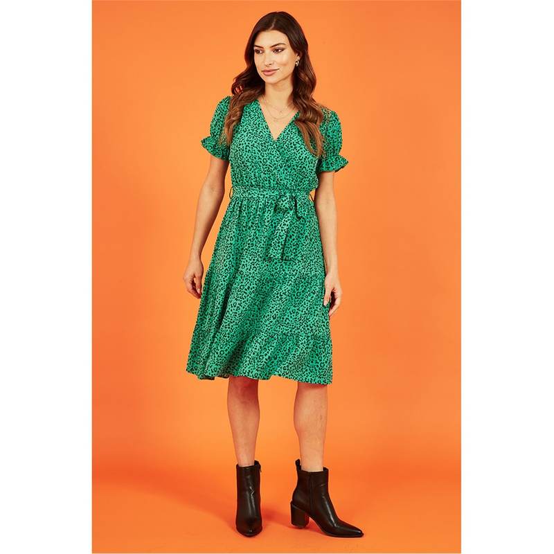 メラロンドン レディース ワンピース トップス Green Animal Print Midi Dress Green