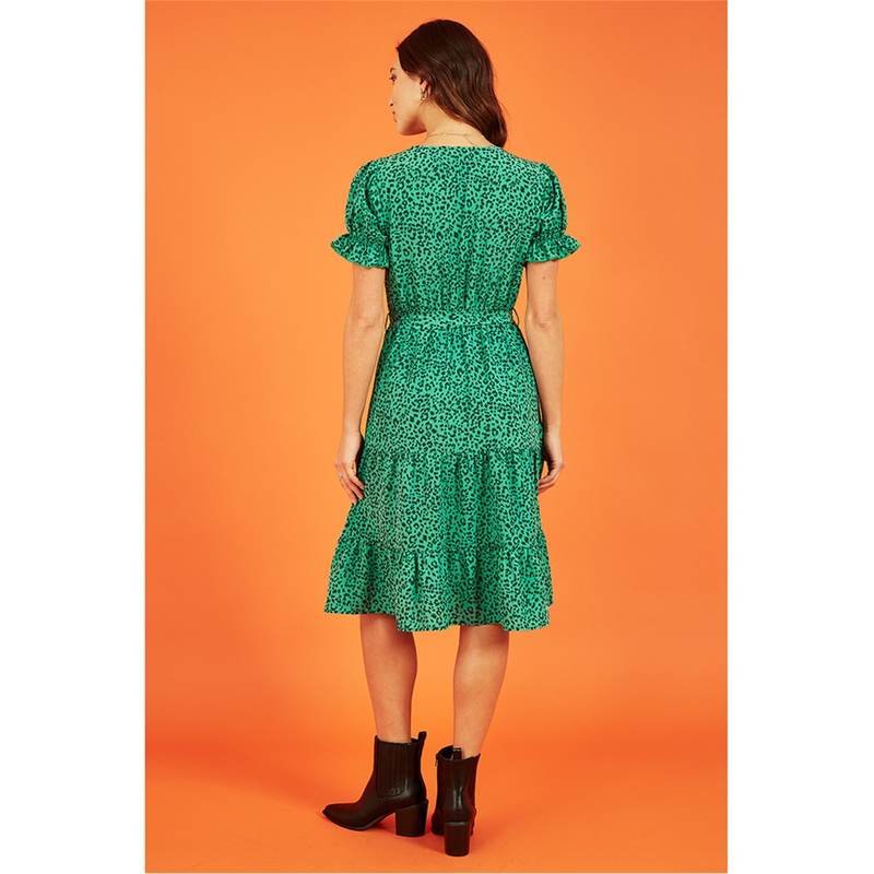 メラロンドン レディース ワンピース トップス Green Animal Print Midi Dress Green