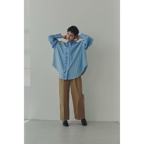 ローズバッド(ROSE BUD)/フリルフロント マルチストライプ パネルシャツ