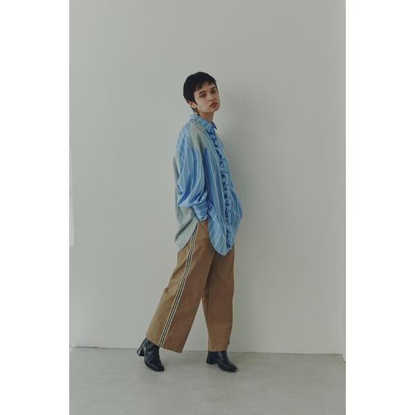 ローズバッド(ROSE BUD)/フリルフロント マルチストライプ パネルシャツ