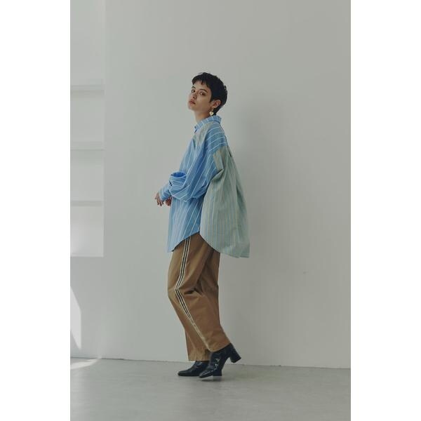 ローズバッド(ROSE BUD)/フリルフロント マルチストライプ パネルシャツ