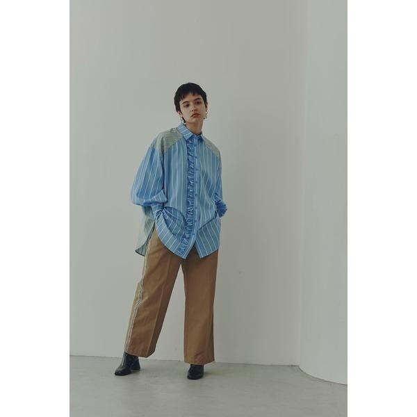 ローズバッド(ROSE BUD)/フリルフロント マルチストライプ パネルシャツ