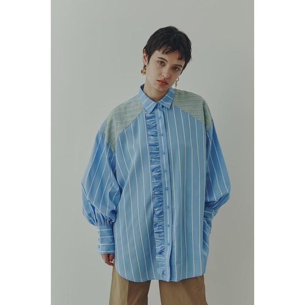 ローズバッド(ROSE BUD)/フリルフロント マルチストライプ パネルシャツ