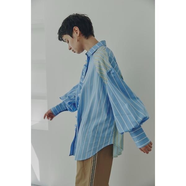 ローズバッド(ROSE BUD)/フリルフロント マルチストライプ パネルシャツ