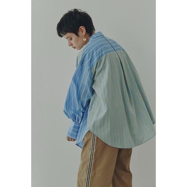 ローズバッド(ROSE BUD)/フリルフロント マルチストライプ パネルシャツ