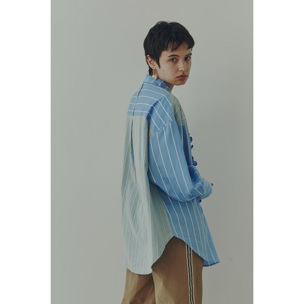 ローズバッド(ROSE BUD)/フリルフロント マルチストライプ パネルシャツ