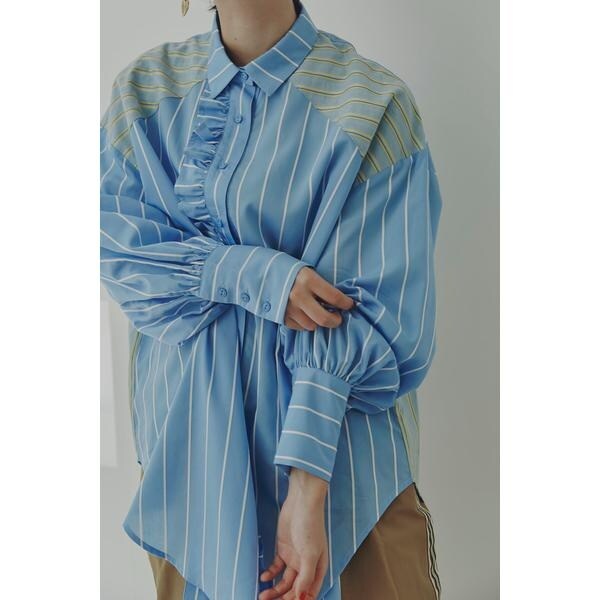 ローズバッド(ROSE BUD)/フリルフロント マルチストライプ パネルシャツ