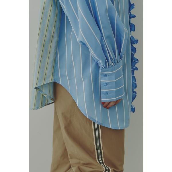 ローズバッド(ROSE BUD)/フリルフロント マルチストライプ パネルシャツ