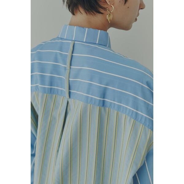 ローズバッド(ROSE BUD)/フリルフロント マルチストライプ パネルシャツ