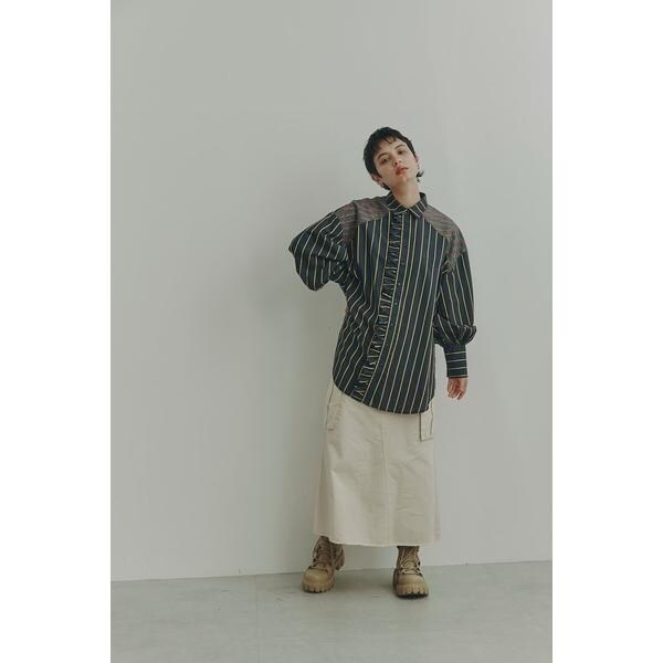 ローズバッド(ROSE BUD)/フリルフロント マルチストライプ パネルシャツ