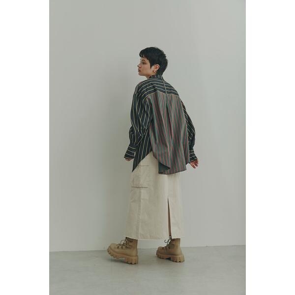 ローズバッド(ROSE BUD)/フリルフロント マルチストライプ パネルシャツ