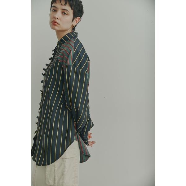 ローズバッド(ROSE BUD)/フリルフロント マルチストライプ パネルシャツ