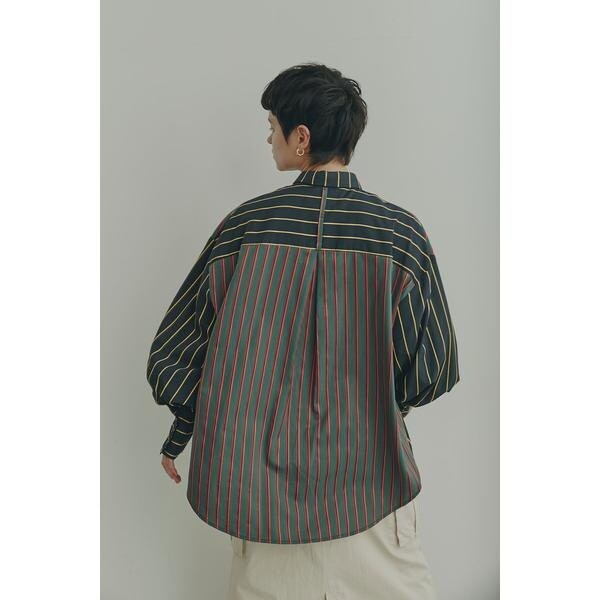 ローズバッド(ROSE BUD)/フリルフロント マルチストライプ パネルシャツ