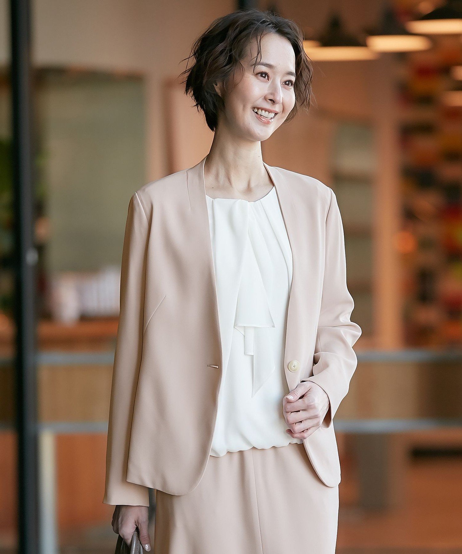 ダブルフェイススーティング ノーカラージャケット