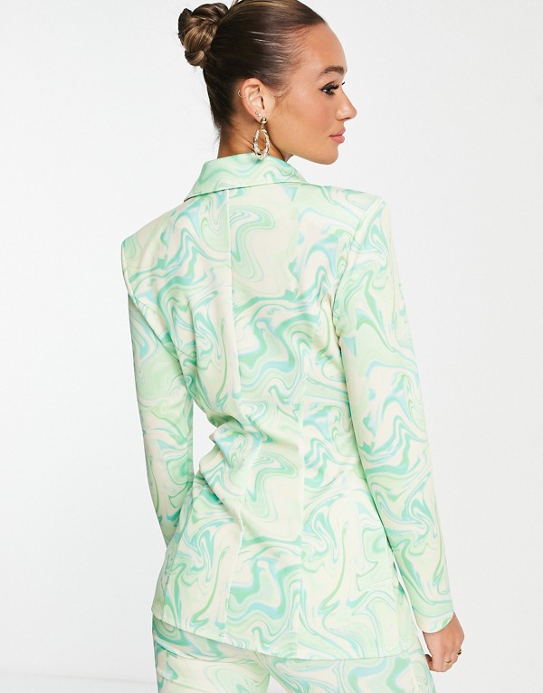 エイソス ASOS asos ASOS DESIGN マーブルプリントのジャージータイサイドブレザー アウター レディース 女性 インポートブランド 小さいサイズから大きいサイズまで