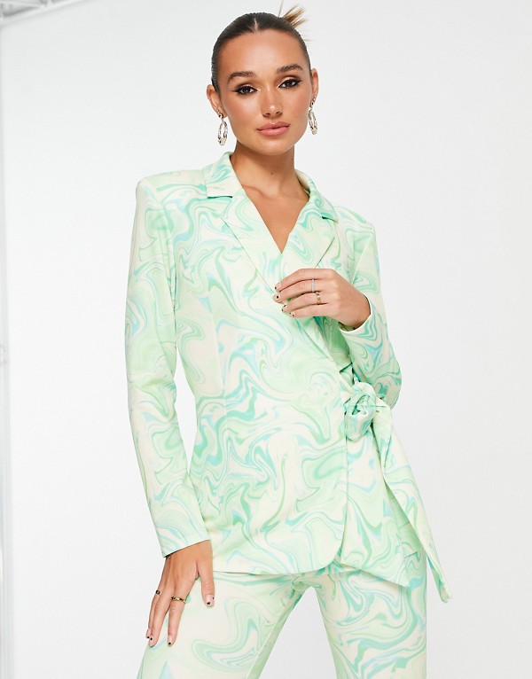 エイソス ASOS asos ASOS DESIGN マーブルプリントのジャージータイサイドブレザー アウター レディース 女性 インポートブランド 小さいサイズから大きいサイズまで