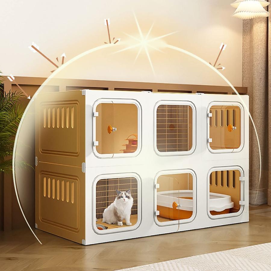 屋内猫ケージ、猫ケージベビーサークル、屋外猫囲い、小動物ケージ、猫キャビネット半密閉式取り外し可能、2?3匹の猫に最適な大型運動場 (Color : Without litt