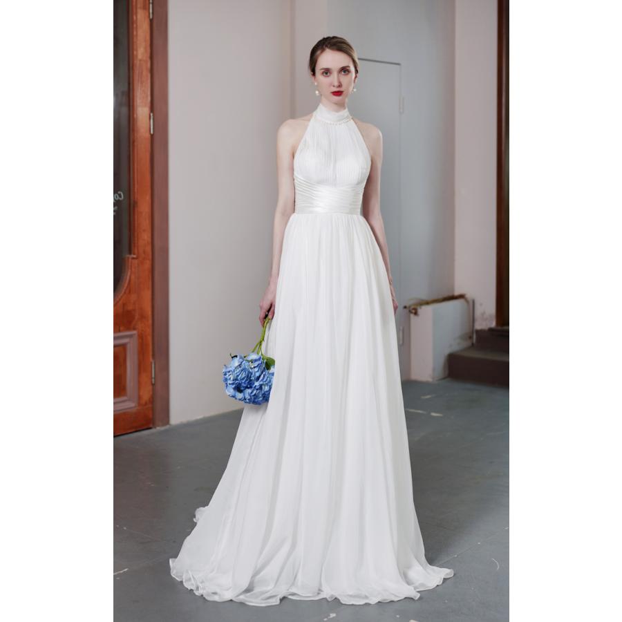 ウェディングドレス ウエディングドレス 二次会 2.5次会 結婚式 披露宴 前撮り 後撮り ブライダル ロングドレス 花嫁 Aラインドレス シフォン ホルターネック
