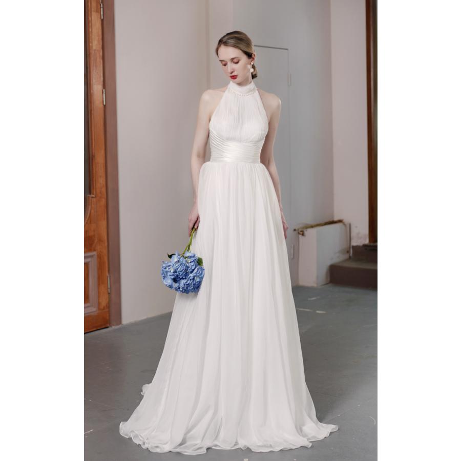 ウェディングドレス ウエディングドレス 二次会 2.5次会 結婚式 披露宴 前撮り 後撮り ブライダル ロングドレス 花嫁 Aラインドレス シフォン ホルターネック