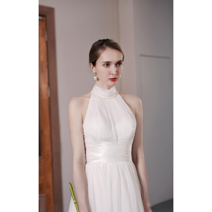 ウェディングドレス ウエディングドレス 二次会 2.5次会 結婚式 披露宴 前撮り 後撮り ブライダル ロングドレス 花嫁 Aラインドレス シフォン ホルターネック