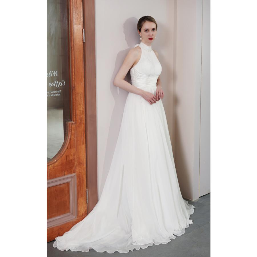 ウェディングドレス ウエディングドレス 二次会 2.5次会 結婚式 披露宴 前撮り 後撮り ブライダル ロングドレス 花嫁 Aラインドレス シフォン ホルターネック