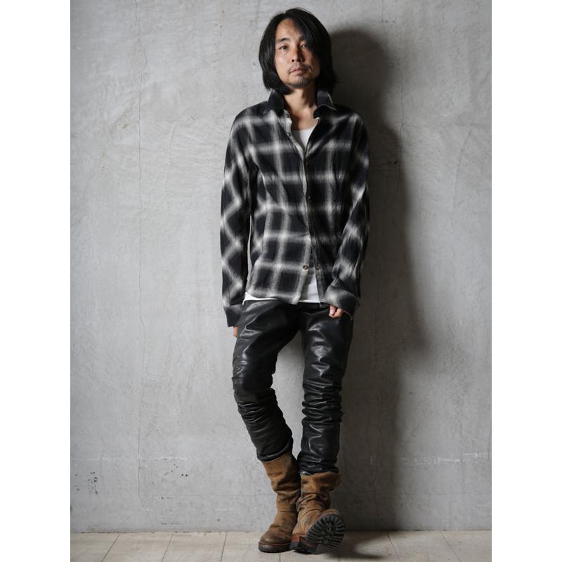 THEE OLD CIRCUS ジオールドサーカス "Thunder" グラデーションチェック ハーベストスリーブシャツ BLK