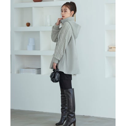 ルイ ルエ ブティック RUIRUE BOUTIQUE ニットケーブルスリーブケープ風コート (杢グレー)