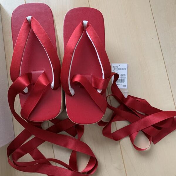リボンぽっくり下駄　赤