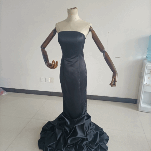 黑 フランス風 カラードレス ブラック マーメイドライン ベアトップ 結婚式 /
