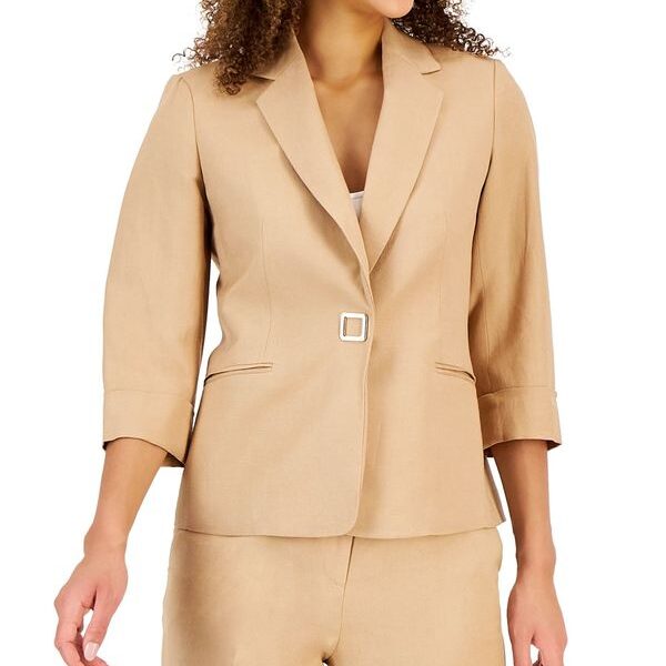 レディース ジャケット・ブルゾン アウター Petite Linen-Blend 3/4-Sleeve Jacket Sesame