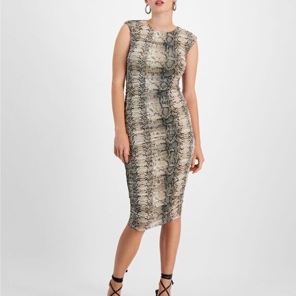レディース ワンピース トップス Women's Snake-Print Sleeveless Ruched Midi Dress
