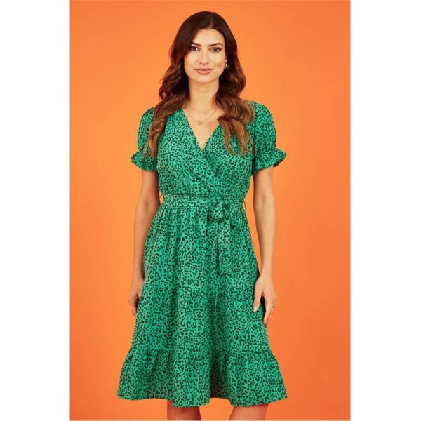 レディース ワンピース トップス Green Animal Print Midi Dress Green