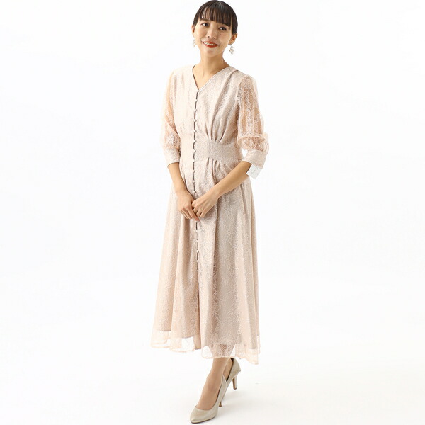 結婚式/パーティー/フォーマル/謝恩会に使える♪総レース多釦使いドレス／アンフィニ（INFINE）