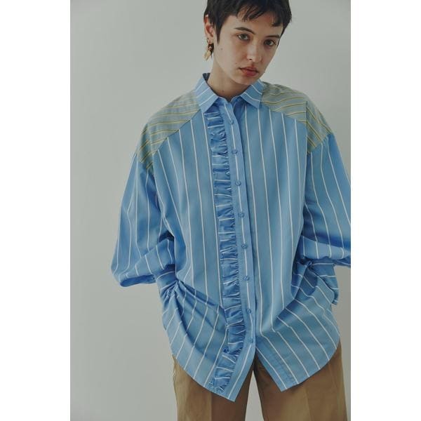 フリルフロント マルチストライプ パネルシャツ
