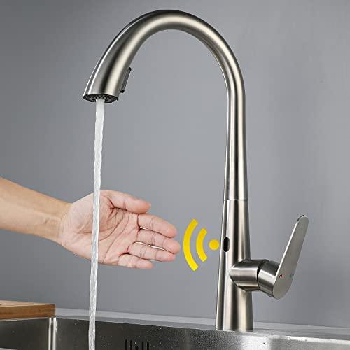 タッチレスキッチン誘導 キッチン用水栓 自動センサー水栓 センサー水栓 蛇口 シングルレバーワンホール キッチン 伸縮 2 wayの吐水式 引出しホース式