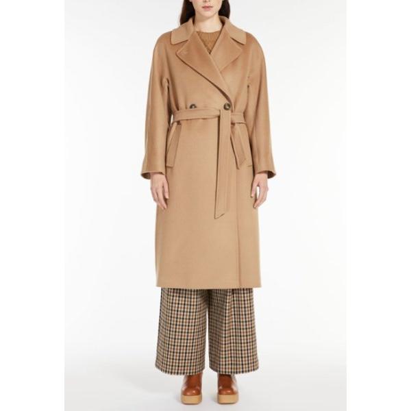 ダブルブレスト テーラードカラーコート キャメル