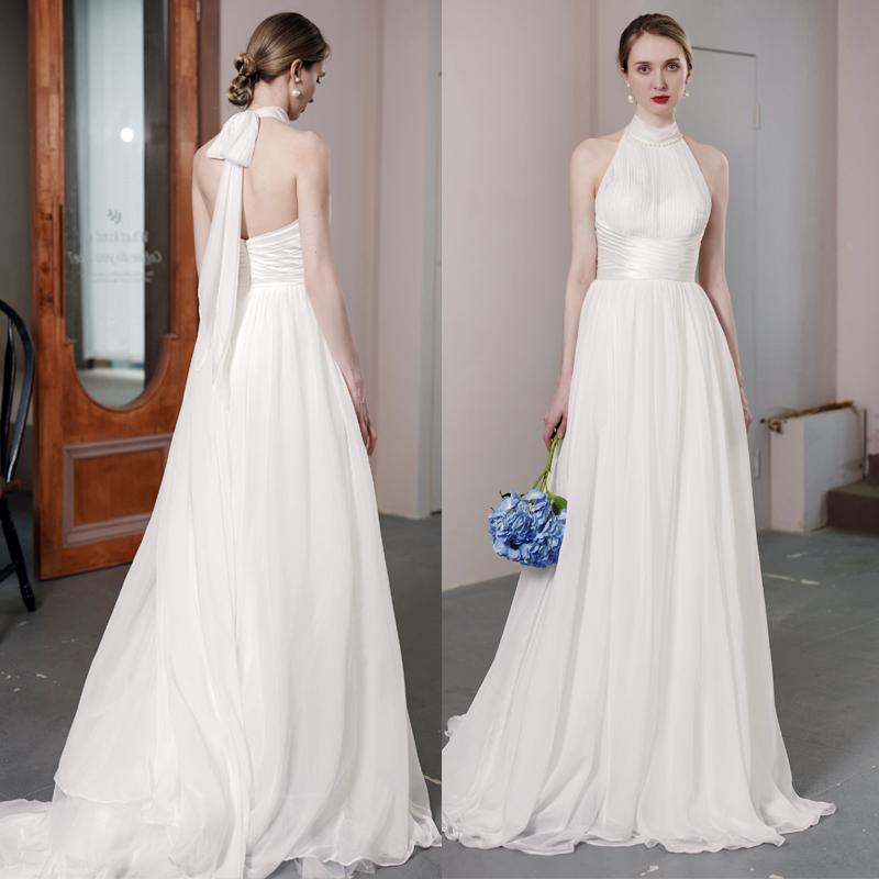 ウェディングドレス ウエディングドレス 二次会 2.5次会 結婚式 披露宴 前撮り 後撮り ブライダル ロングドレス 花嫁 Aラインドレス シフォン ホルターネック