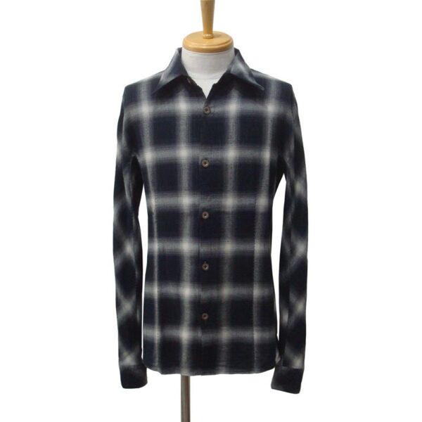 グラデーションチェック ハーベストスリーブシャツ BLK