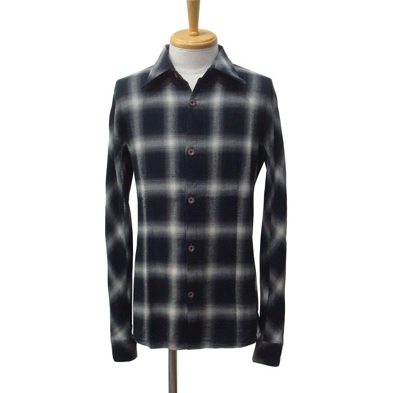 グラデーションチェック ハーベストスリーブシャツ BLK